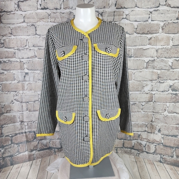 Vintage 60s Gingham Button Front Mini Dress Jacket Black White  Size Medium - Picture 3 of 15
